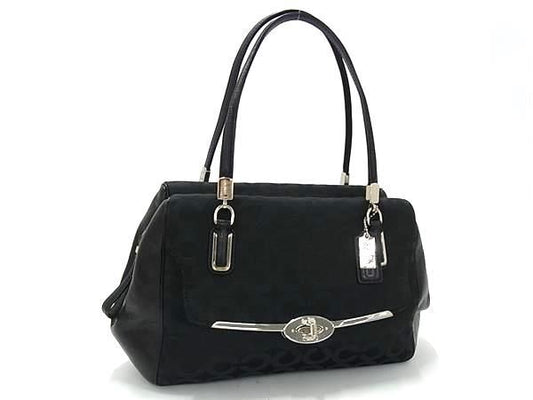 超美品 COACH コーチ ショルダーバッグ オプアート -25638 ブラック キャンバス×レザー レディース