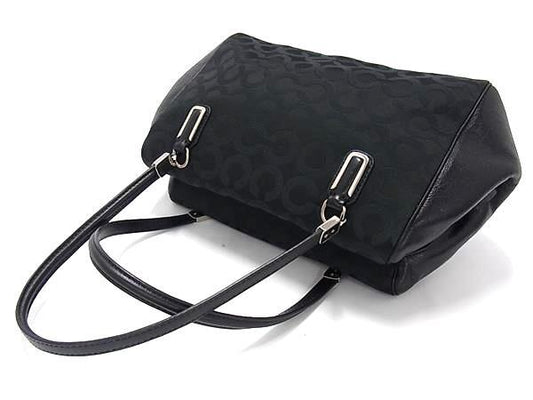 超美品 COACH コーチ ショルダーバッグ オプアート -25638 ブラック キャンバス×レザー レディース