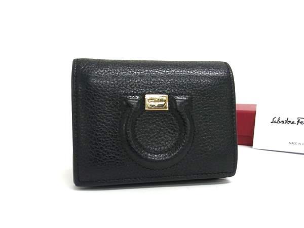 Salvatore Ferragamo フェラガモ 財布 ガンチーニ 22 D514 ブラック レザー レディース 二つ折り ゴールド金具 美品