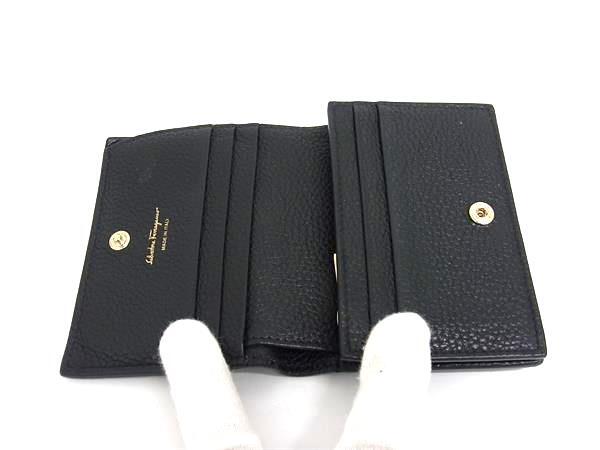 Salvatore Ferragamo フェラガモ 財布 ガンチーニ 22 D514 ブラック レザー レディース 二つ折り ゴールド金具 美品