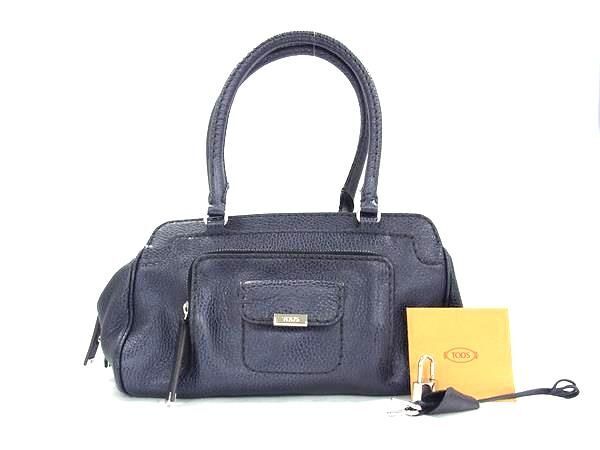 TODS トッズ ハンドバッグ - - ネイビー系 レザー レディース シルバー金具 美品