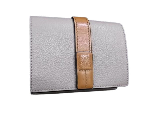 LOEWE ロエベ 財布 アナグラム トライフォールド ウォレット - グレージュ系×ブラウン系 レザー レディース 美品