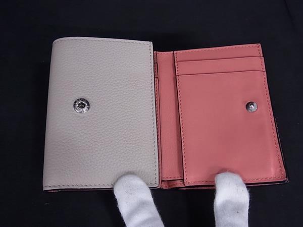 LOEWE ロエベ 財布 アナグラム トライフォールド ウォレット - グレージュ系×ブラウン系 レザー レディース 美品