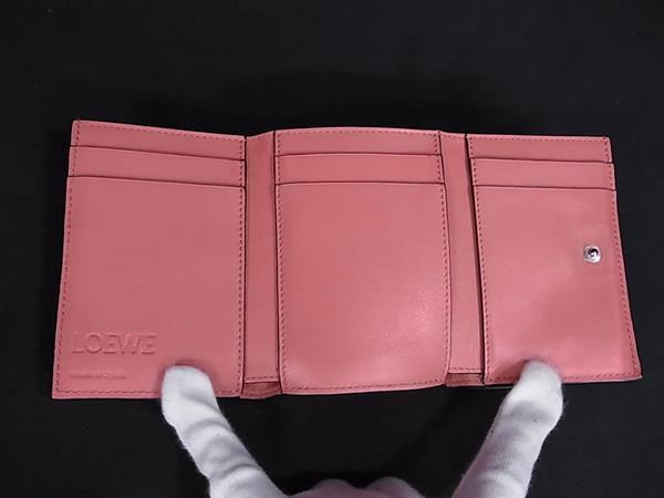 LOEWE ロエベ 財布 アナグラム トライフォールド ウォレット - グレージュ系×ブラウン系 レザー レディース 美品