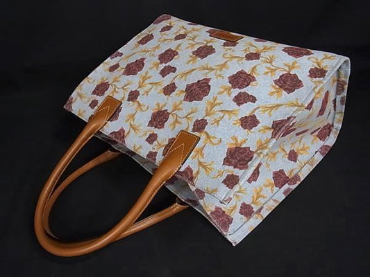 VERSACE ヴェルサーチェ ハンドバッグ - - ライトブルー系×ブラウン系 キャンバス×レザー レディース バラ フラワー