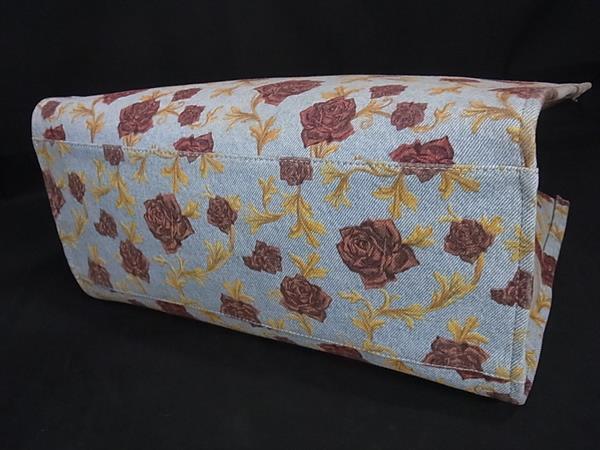 VERSACE ヴェルサーチェ ハンドバッグ - - ライトブルー系×ブラウン系 キャンバス×レザー レディース バラ フラワー