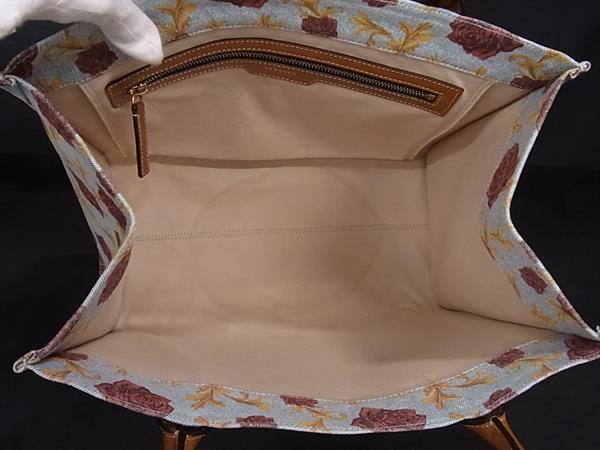 VERSACE ヴェルサーチェ ハンドバッグ - - ライトブルー系×ブラウン系 キャンバス×レザー レディース バラ フラワー