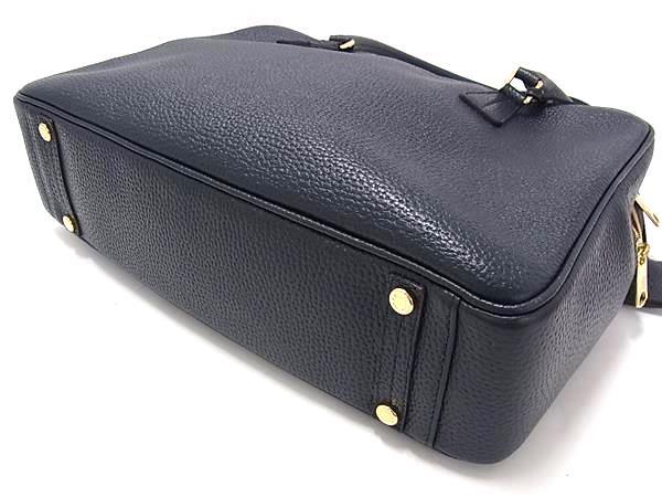 美品 ADMJ エーディーエムジェイ ハンドバッグ ボストンバッグ - ネイビー系 レザー レディース ゴールド金具