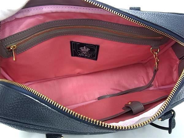 美品 ADMJ エーディーエムジェイ ハンドバッグ ボストンバッグ - ネイビー系 レザー レディース ゴールド金具