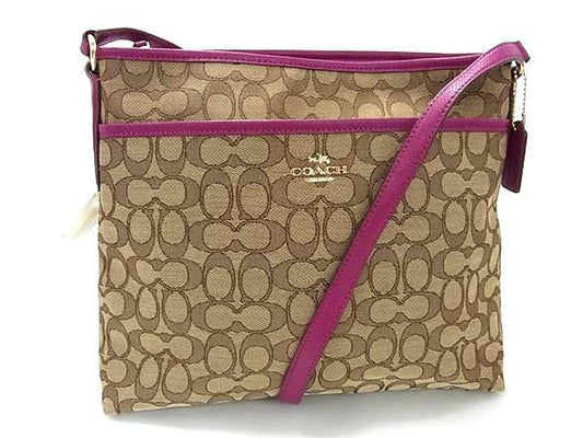 超美品 COACH コーチ ショルダーバッグ クロスボディバッグ F55363 ベージュ系×パープル系 キャンバス×レザー レディース ゴールド金具