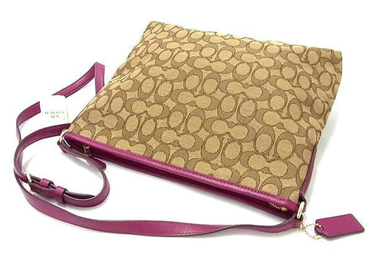 超美品 COACH コーチ ショルダーバッグ クロスボディバッグ F55363 ベージュ系×パープル系 キャンバス×レザー レディース ゴールド金具