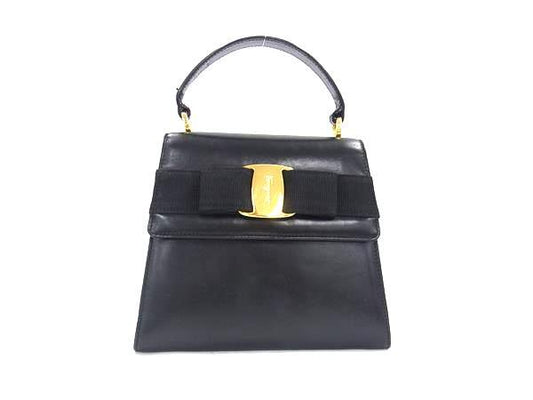 Salvatore Ferragamo サルヴァトーレ フェラガモ ハンドバッグ ヴァラ リボン トップハンドル AT-21 5677 ブラック レザー レディース ミニバッグ ゴールド金具