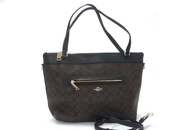 COACH コーチ トートバッグ シグネチャー 2WAYバッグ F54690 ブラウン系×ブラック系 PVC×レザー レディース ショルダーバッグ ゴールド金具