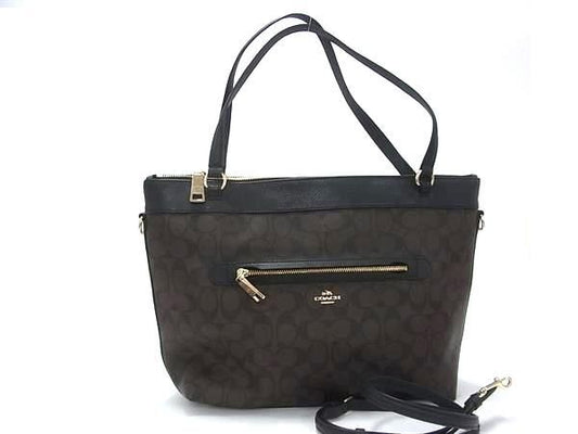 COACH コーチ トートバッグ シグネチャー 2WAYバッグ F54690 ブラウン系×ブラック系 PVC×レザー レディース ショルダーバッグ ゴールド金具