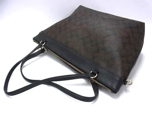 COACH コーチ トートバッグ シグネチャー 2WAYバッグ F54690 ブラウン系×ブラック系 PVC×レザー レディース ショルダーバッグ ゴールド金具