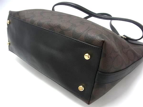 COACH コーチ トートバッグ シグネチャー 2WAYバッグ F54690 ブラウン系×ブラック系 PVC×レザー レディース ショルダーバッグ ゴールド金具