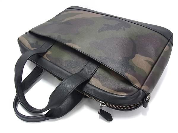 COACH コーチ ビジネスバッグ 2WAY ブリーフケース F59896 カーキ系×ブラック系 レザー メンズ 迷彩柄 カモフラ ショルダーバッグ シルバー金具 美品