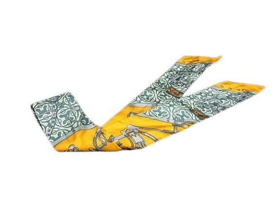 HERMES エルメス スカーフ ツイリー MORS ET GOURMETTES REMIX - イエロー系×マルチカラー シルク100% レディース リボンスカーフ 美品