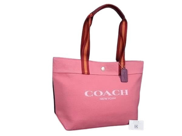 COACH コーチ トートバッグ C8293 ピンク×レッド キャンバス×レザー レディース 美品
