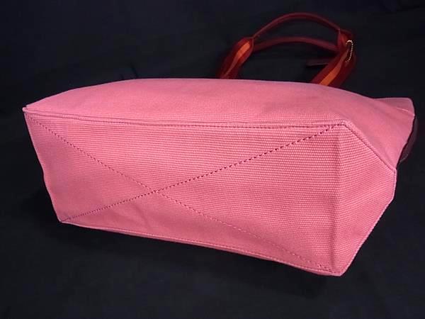 COACH コーチ トートバッグ C8293 ピンク×レッド キャンバス×レザー レディース 美品