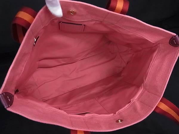 COACH コーチ トートバッグ C8293 ピンク×レッド キャンバス×レザー レディース 美品