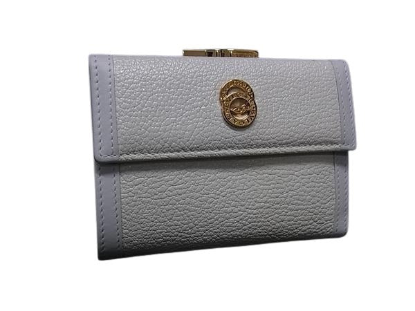 BVLGARI ブルガリ 財布 ドッピオトンド アイボリー系 レザー レディース がま口 三つ折り財布 ゴールド金具 美品