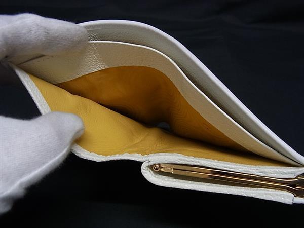 BVLGARI ブルガリ 財布 ドッピオトンド アイボリー系 レザー レディース がま口 三つ折り財布 ゴールド金具 美品