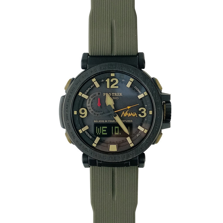 CASIO カシオ 腕時計 NANGAコラボ プロトレック クライマーライン PRW 6630NA 1A3JR ブラック カーキ系 プラスチック メンズ アナデジ 電波ソーラー 美品