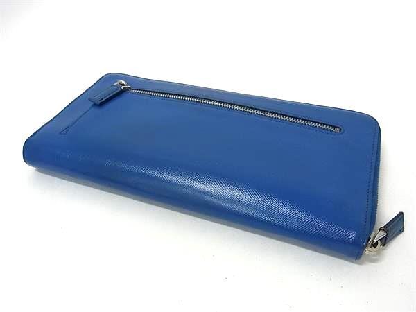 PRADA プラダ 財布 サフィアーノ 2ML220 ブルー レザー メンズ ラウンドファスナー 長財布