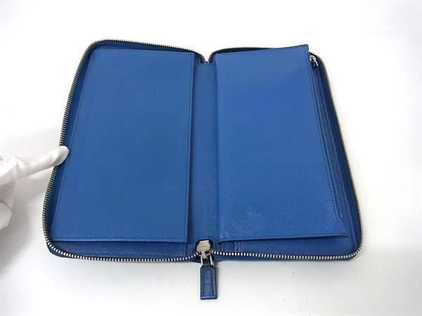 PRADA プラダ 財布 サフィアーノ 2ML220 ブルー レザー メンズ ラウンドファスナー 長財布