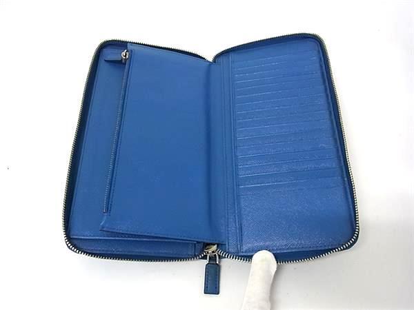PRADA プラダ 財布 サフィアーノ 2ML220 ブルー レザー メンズ ラウンドファスナー 長財布