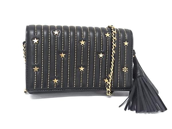 TORY BURCH トリーバーチ 財布 ブラック レザー レディース 星 タッセル チェーン ショルダーウォレット 長財布 美品