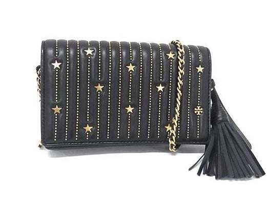 TORY BURCH トリーバーチ 財布 ブラック レザー レディース 星 タッセル チェーン ショルダーウォレット 長財布 美品