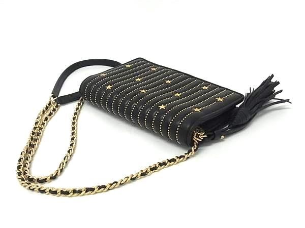 TORY BURCH トリーバーチ 財布 ブラック レザー レディース 星 タッセル チェーン ショルダーウォレット 長財布 美品
