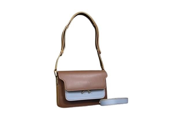 MARNI マルニ ショルダーバッグ トランク ブラウン ライトブルー レザー レディース ゴールド金具 美品