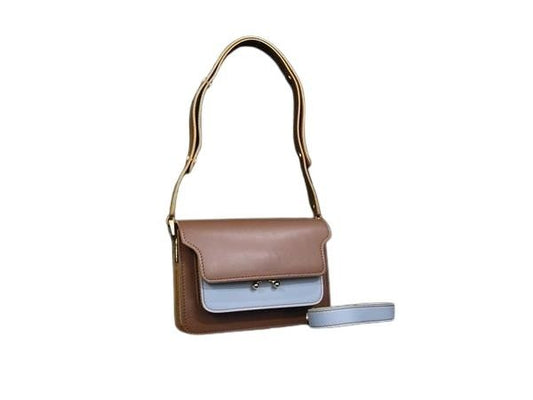 MARNI マルニ ショルダーバッグ トランク ブラウン ライトブルー レザー レディース ゴールド金具 美品