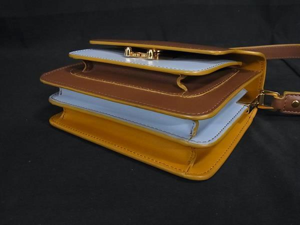 MARNI マルニ ショルダーバッグ トランク ブラウン ライトブルー レザー レディース ゴールド金具 美品