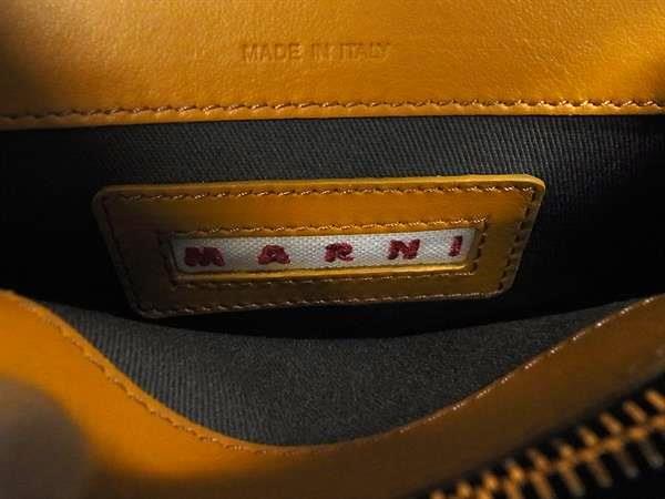 MARNI マルニ ショルダーバッグ トランク ブラウン ライトブルー レザー レディース ゴールド金具 美品