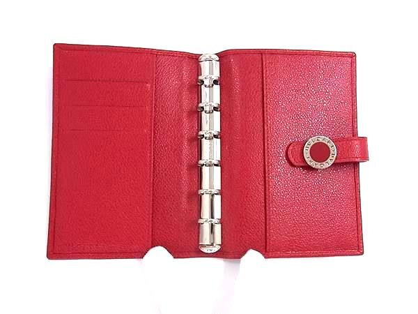 BVLGARI ブルガリ 手帳カバー ブルガリブルガリ レッド レザー レディース 6穴式 シルバー金具 超美品