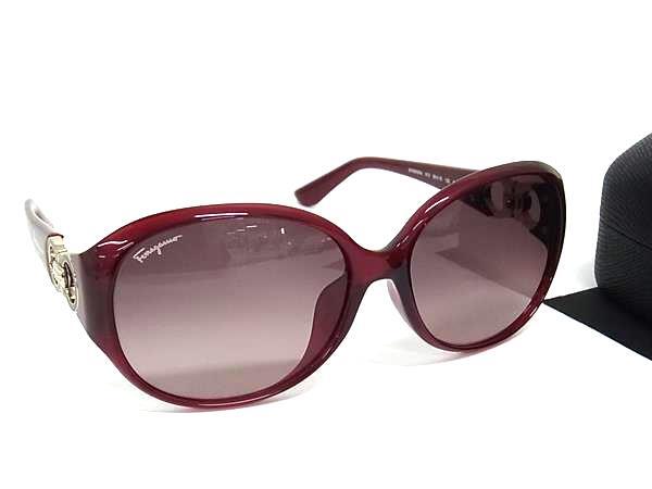 Salvatore Ferragamo フェラガモ サングラス ダブルガンチーニ SF896SRA レッド ブラウングラデーション プラスチック レディース ラインストーン 超美品