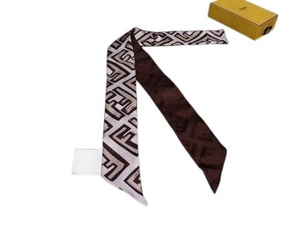 FENDI フェンディ スカーフ ラッピー FXT011 ベージュ系 シルク100% レディース ズッカ柄 ツイリー リボンスカーフ 超美品