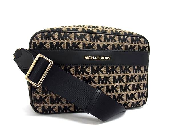 MICHAEL KORS マイケルコース ショルダーバッグ MK柄 ブラック ベージュ キャンバス レザー ユニセックス 超美品