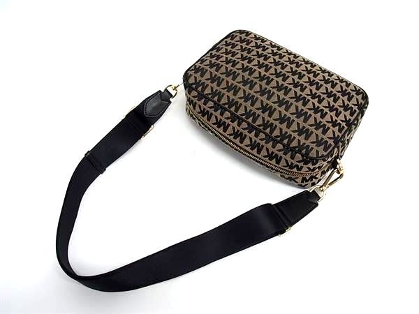 MICHAEL KORS マイケルコース ショルダーバッグ MK柄 ブラック ベージュ キャンバス レザー ユニセックス 超美品