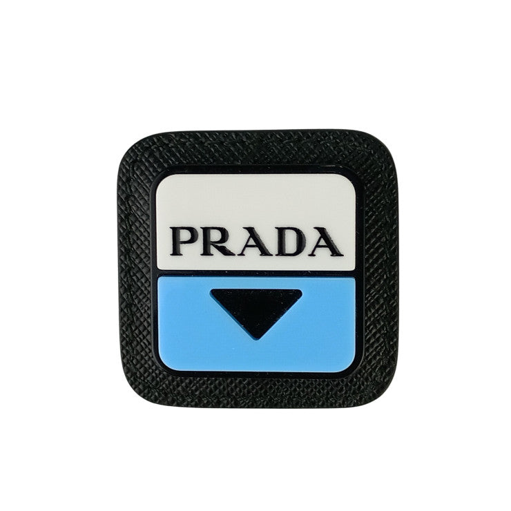 PRADA プラダ ブローチ 2IS058 ブラック ホワイト ブルー レザー プラスチック ユニセックス 美品