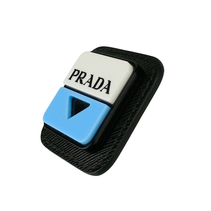 PRADA プラダ ブローチ 2IS058 ブラック ホワイト ブルー レザー プラスチック ユニセックス 美品
