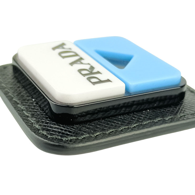 PRADA プラダ ブローチ 2IS058 ブラック ホワイト ブルー レザー プラスチック ユニセックス 美品