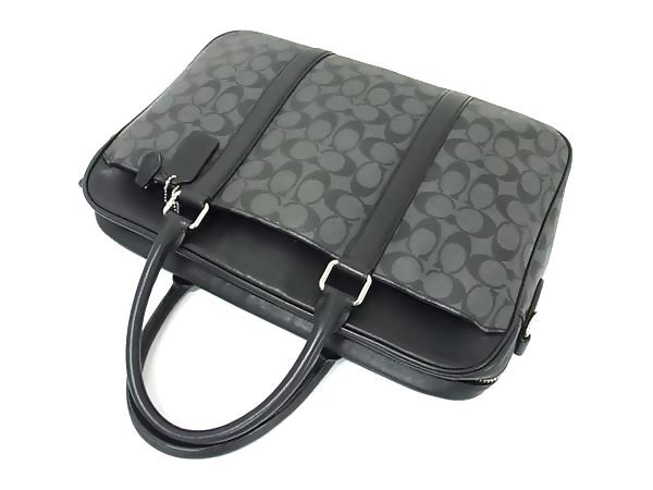 COACH コーチ ビジネスバッグ シグネチャー F54803 ブラック グレー PVC レザー メンズ 2WAY シルバー金具