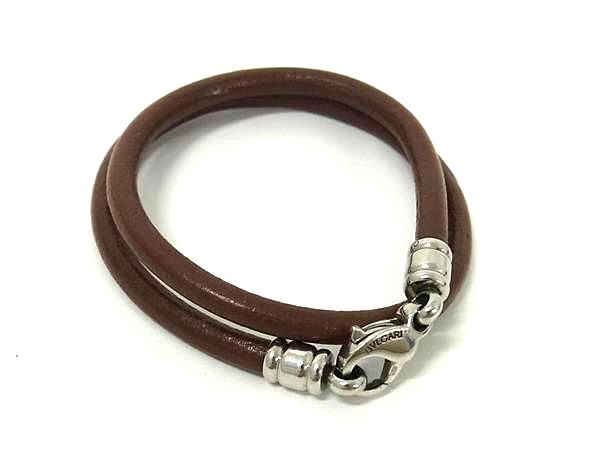 BVLGARI ブルガリ チョーカー ネックレス ブラウン レザー ユニセックス シルバー金具 美品