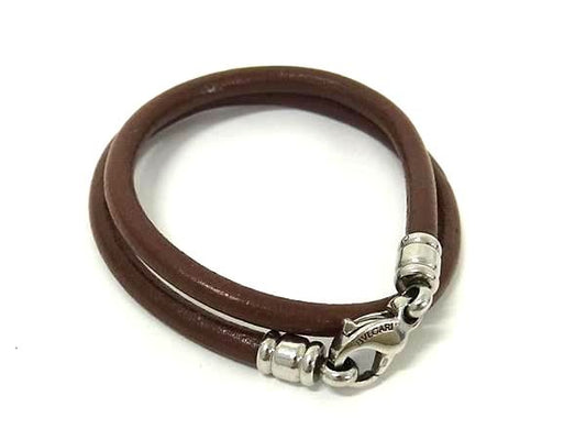 BVLGARI ブルガリ チョーカー ネックレス ブラウン レザー ユニセックス シルバー金具 美品