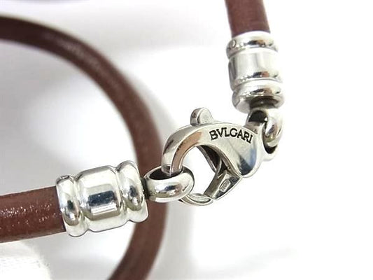 BVLGARI ブルガリ チョーカー ネックレス ブラウン レザー ユニセックス シルバー金具 美品
